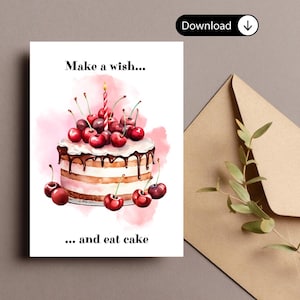 Make a Wish and Eat Cake Birthday Card – Printable Birthday Greeting