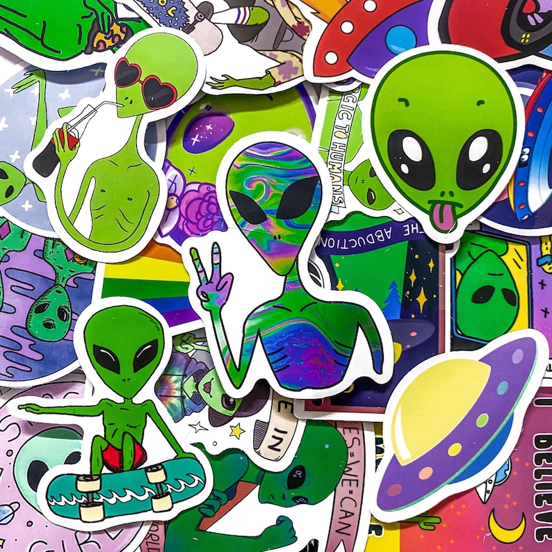 Pack of 50 Alien Stickers, Cute Alien Stickers, UFO Space Stickers ...