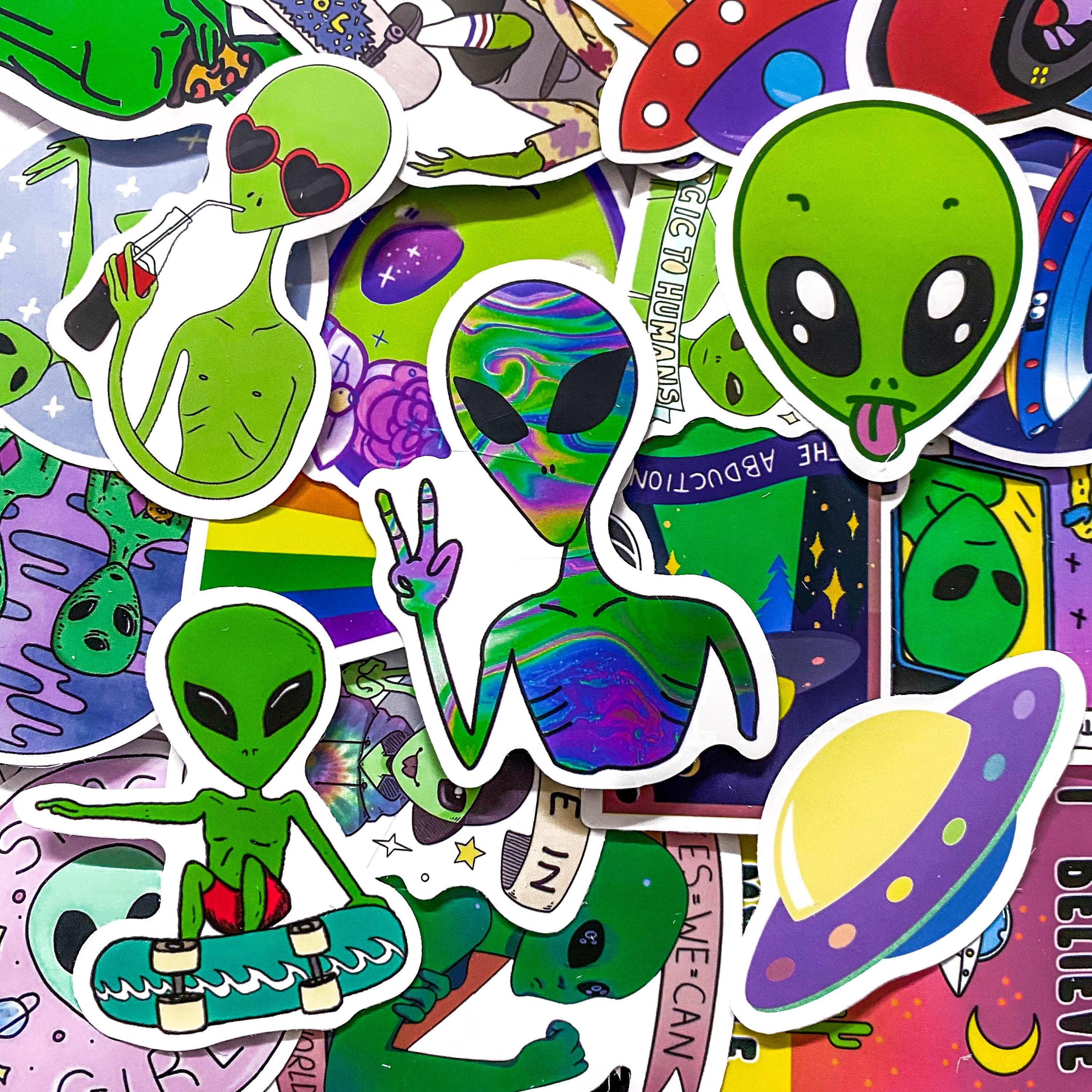 Pack of 50 Alien Stickers, Cute Alien Stickers, UFO Space Stickers ...