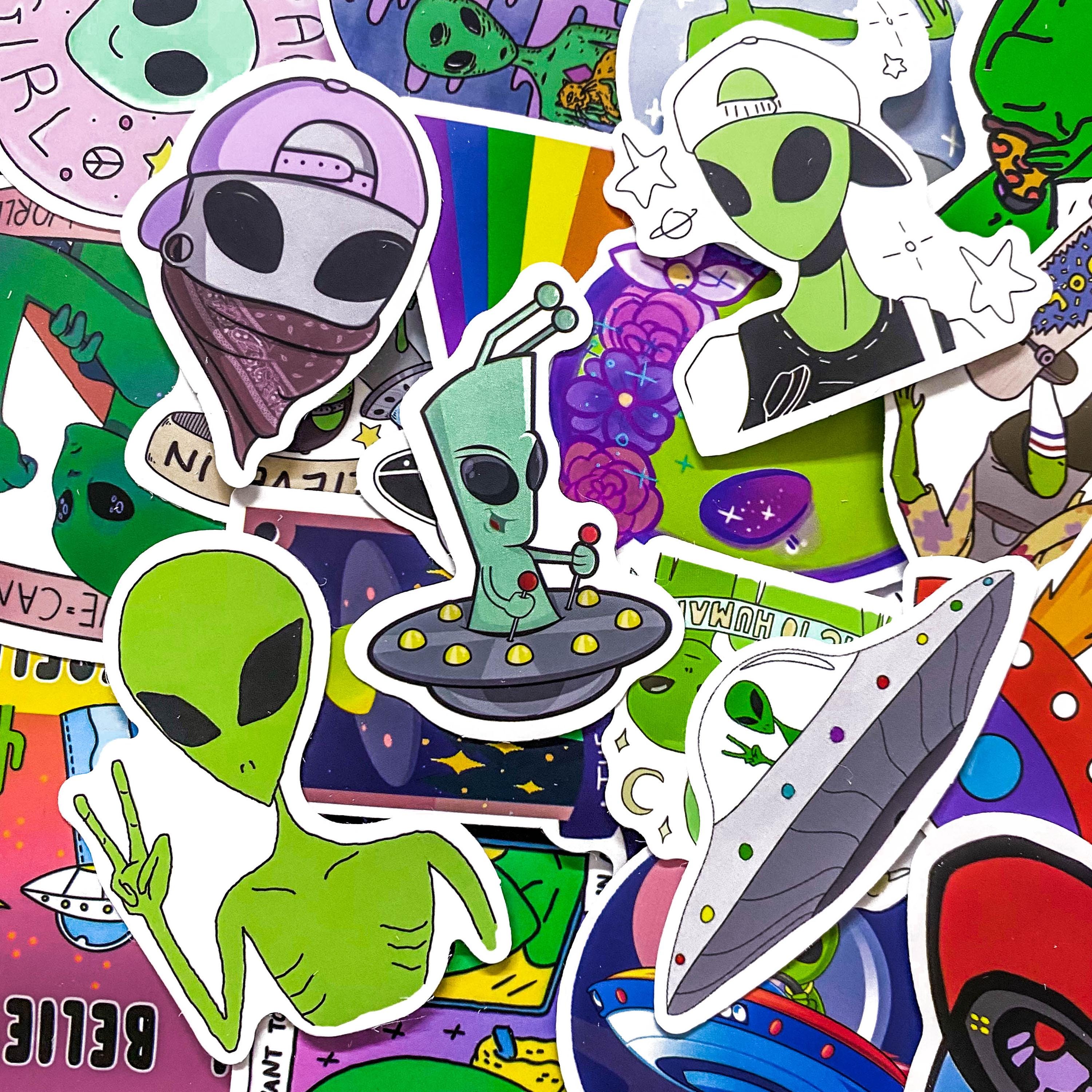 Pack of 50 Alien Stickers, Cute Alien Stickers, UFO Space Stickers ...