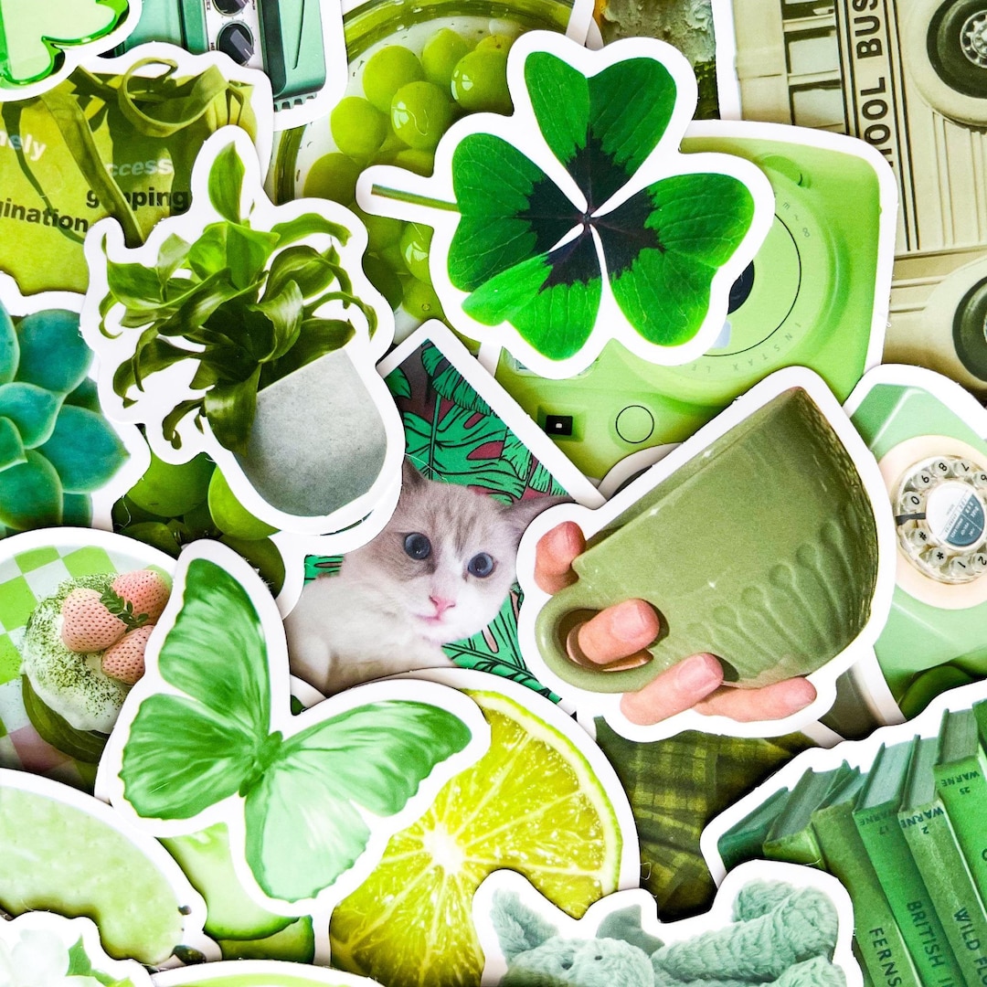 Pack of 50 Green Aesthetic Stickers, Cozy Green Art Stickers, Minimal ...