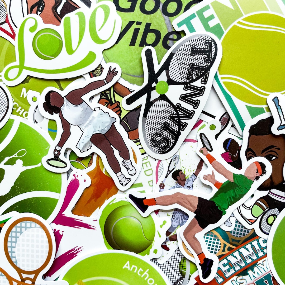 Tennis Racket Digital Stickers 50pcs Tennis Stickers, Cartoon Racket Stickers, Sports Motivational ...
