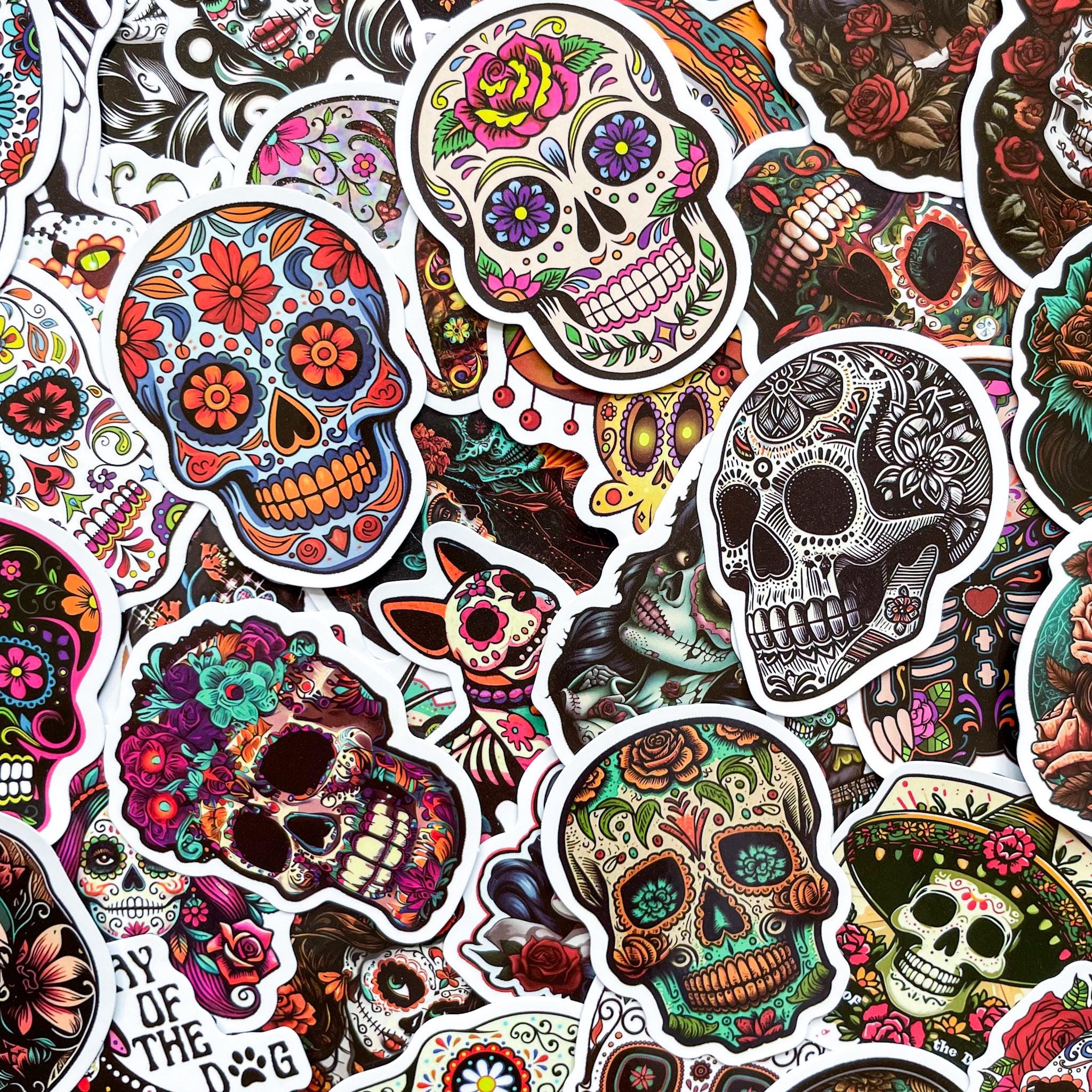 50pcs Day of the Dead Stickers, Dia De Los Muertos Stickers, Colorful ...