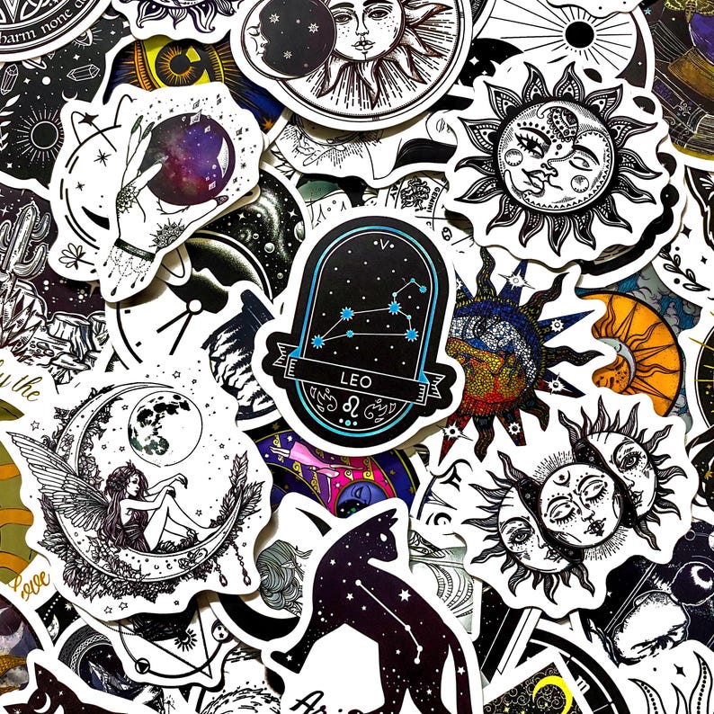 50pcs Celestial Stickers,moon Phase Stickers,zodiac Horoscope Stickers ...