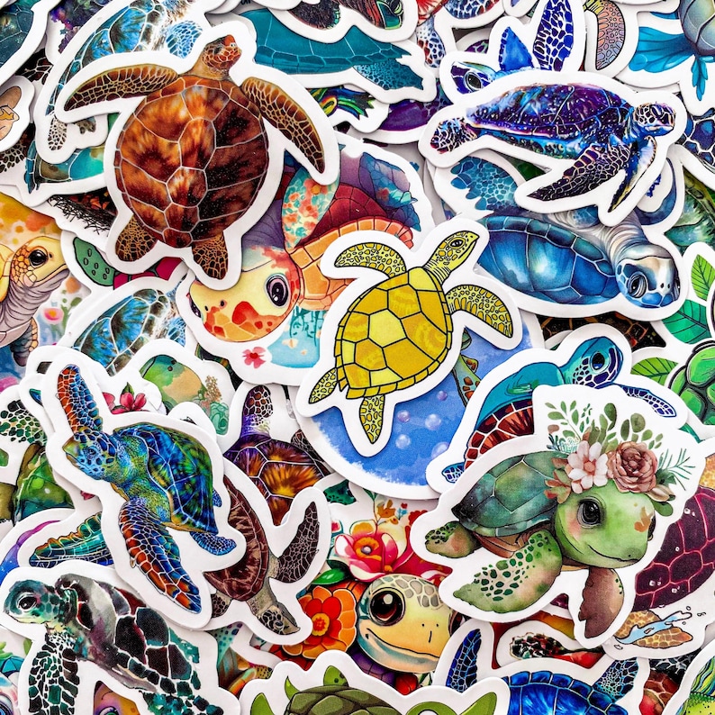 50pcs Cartoon Turtle Stickers, Colorful Sea Animal Stickers, Cute ...