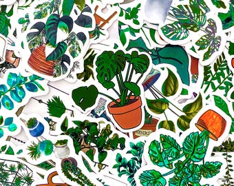 50pcs Botanical Stickers, Plant Cartoon Stickers, Nature Green Stickers, Waterproof Stickers for Scrapbook, Journal, Notebook