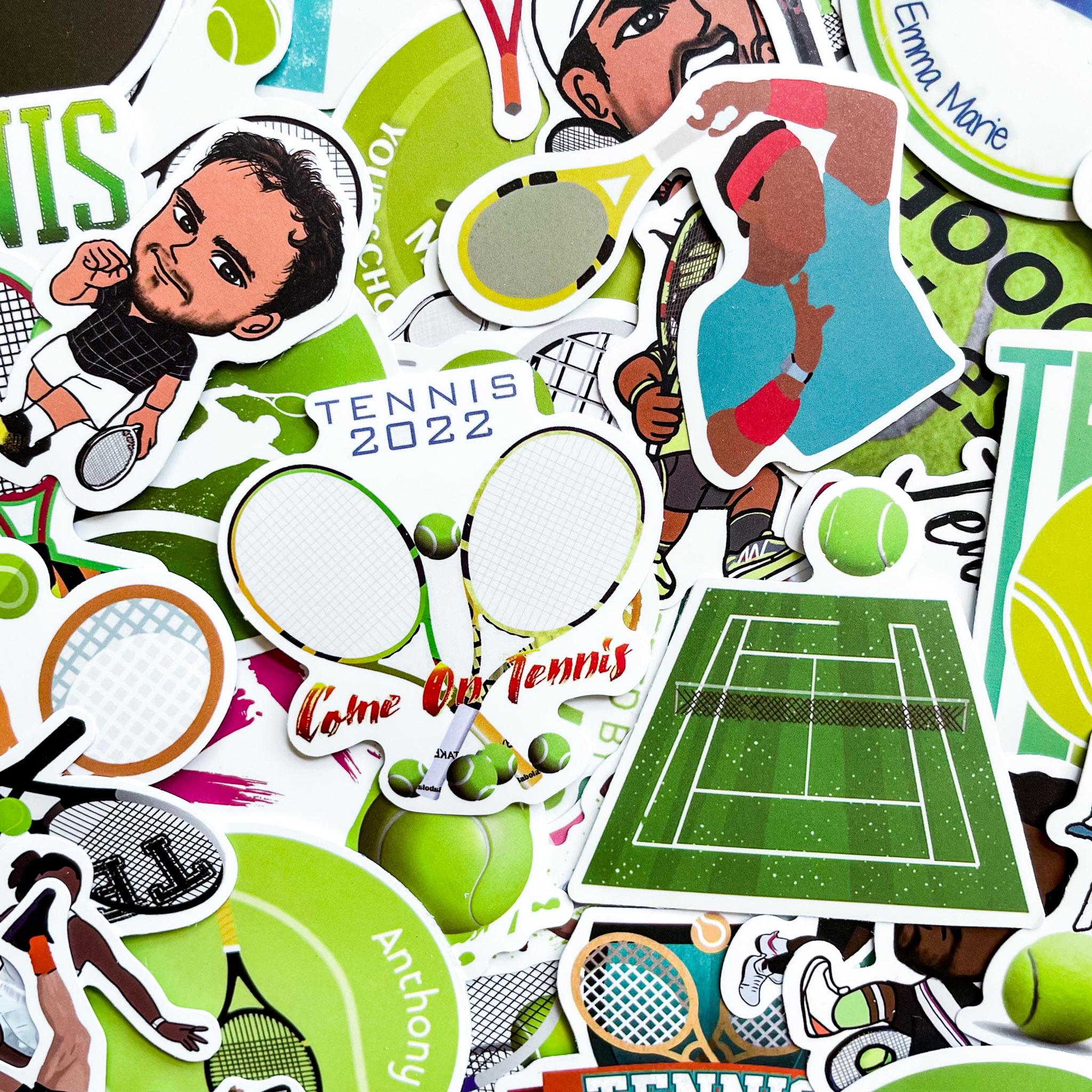 Tennis Racket Digital Stickers 50pcs Tennis Stickers, Cartoon Racket Stickers, Sports Motivational ...