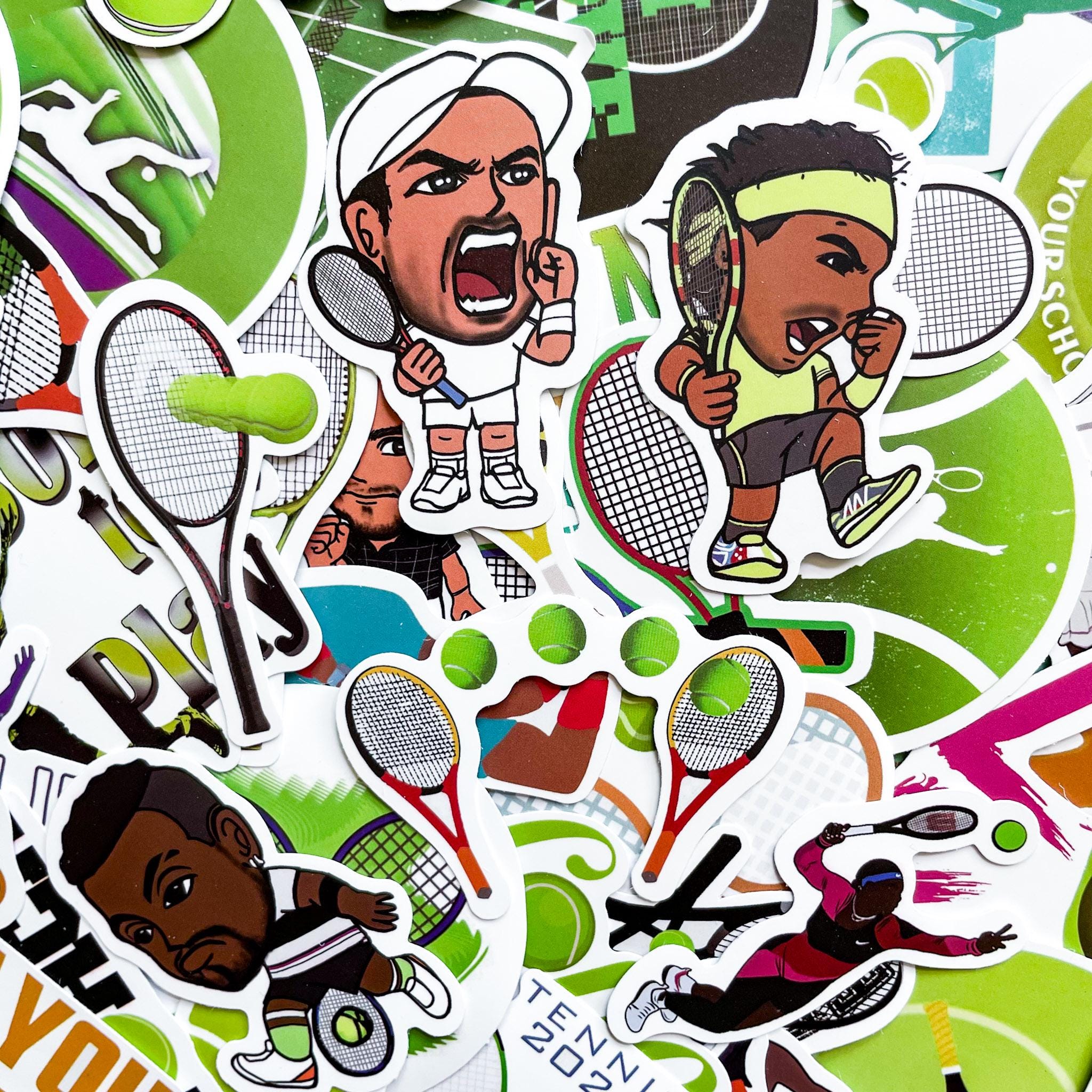 Tennis Racket Digital Stickers 50pcs Tennis Stickers, Cartoon Racket Stickers, Sports Motivational ...