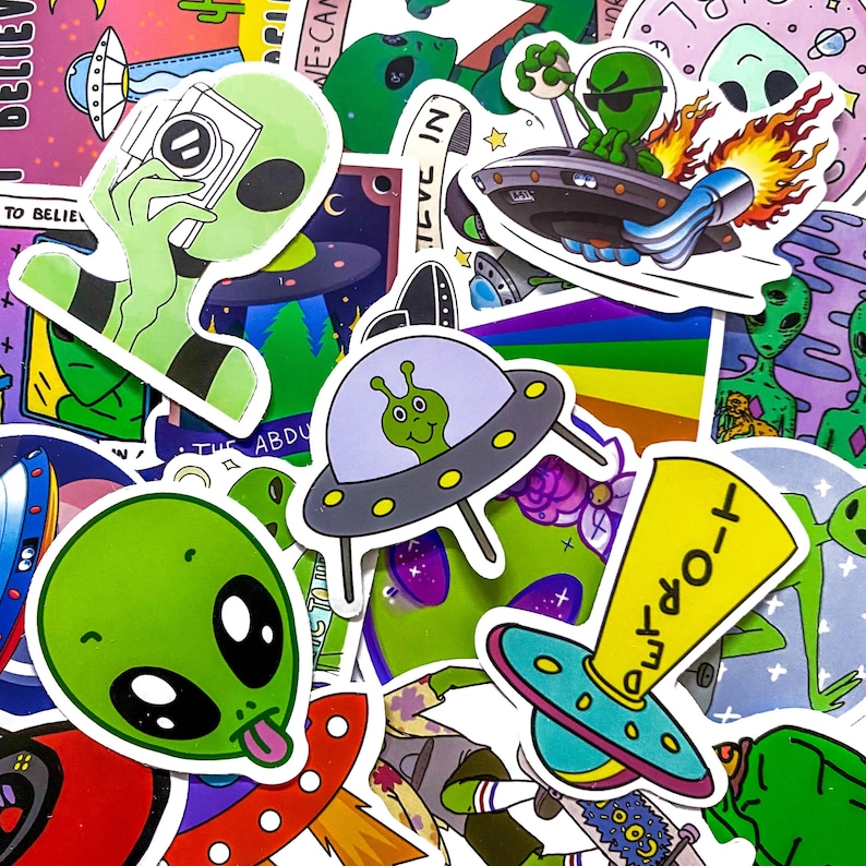 Pack of 50 Alien Stickers, Cute Alien Stickers, UFO Space Stickers ...