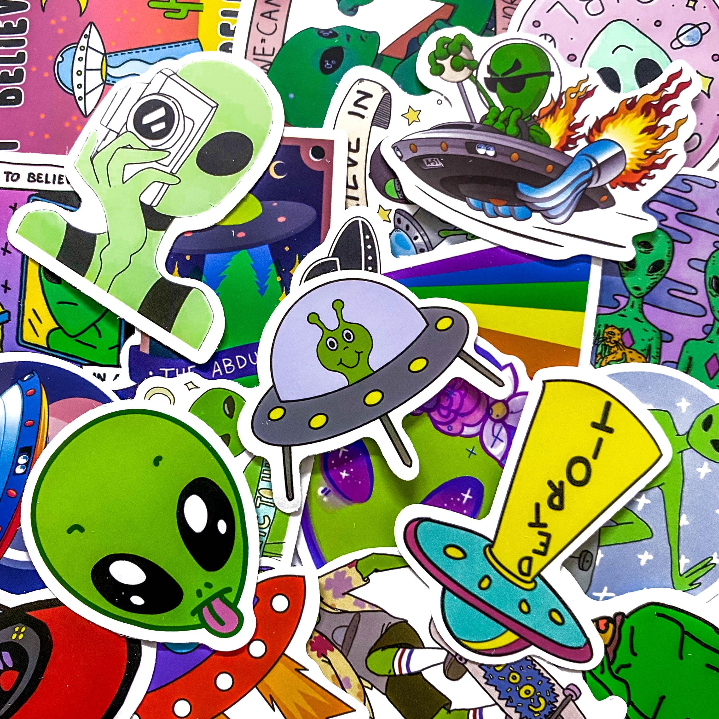 Pack of 50 Alien Stickers, Cute Alien Stickers, UFO Space Stickers ...