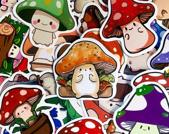 50pcs Cartoon Mushroom Stickers for Kids, Cute Toadstool Stickers, Smiling Fungus Stickers, Waterproof Stickers for Phone, Water Bottle