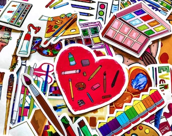 50pcs Painting Stickers,Art Supply Stickers,Crayon Stickers,Palette Stickers,Drawing Stickers,Waterproof Stickers for Sketchbook,Notebook