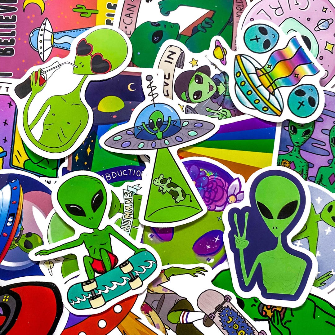 Pack of 50 Alien Stickers, Cute Alien Stickers, UFO Space Stickers ...
