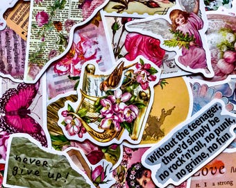 50pcs Romantic Floral Stickers, Vintage Flower Stickers, Paper Aesthetic Stickers, Waterproof Stickers for Journal, Scrapbook, Notebook