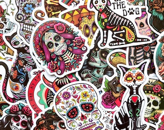 50 adesivi per il Giorno dei Morti, adesivi per il Dia de los Muertos, adesivi con teschi colorati, adesivi impermeabili per album, diari, quaderni