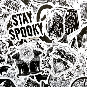 Pack of Gothic Witchcore Stickers, 50 Occult Magic Stickers, Black & White Skull Stickers, Waterproof Stickers for Phone, Kindle, Laptop