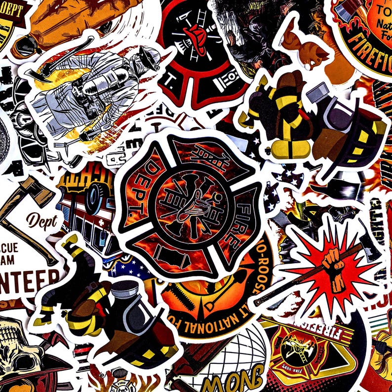 50pcs Firefighter Stickers, Fire Helmet Stickers, Rescue Team Stickers ...