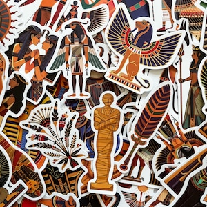 Pack of Egyptian Art Stickers, 50 Ancient Egypt Stickers, Egyptian Goddess Stickers, Waterproof Stickers for Laptop and Travel Journals