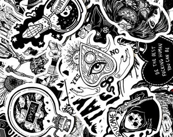 50pcs Gothic Aesthetic Stickers, Witchy Black Stickers, Dark Artistic Stickers, Waterproof Stickers for Scrapbook, Journal, Laptop