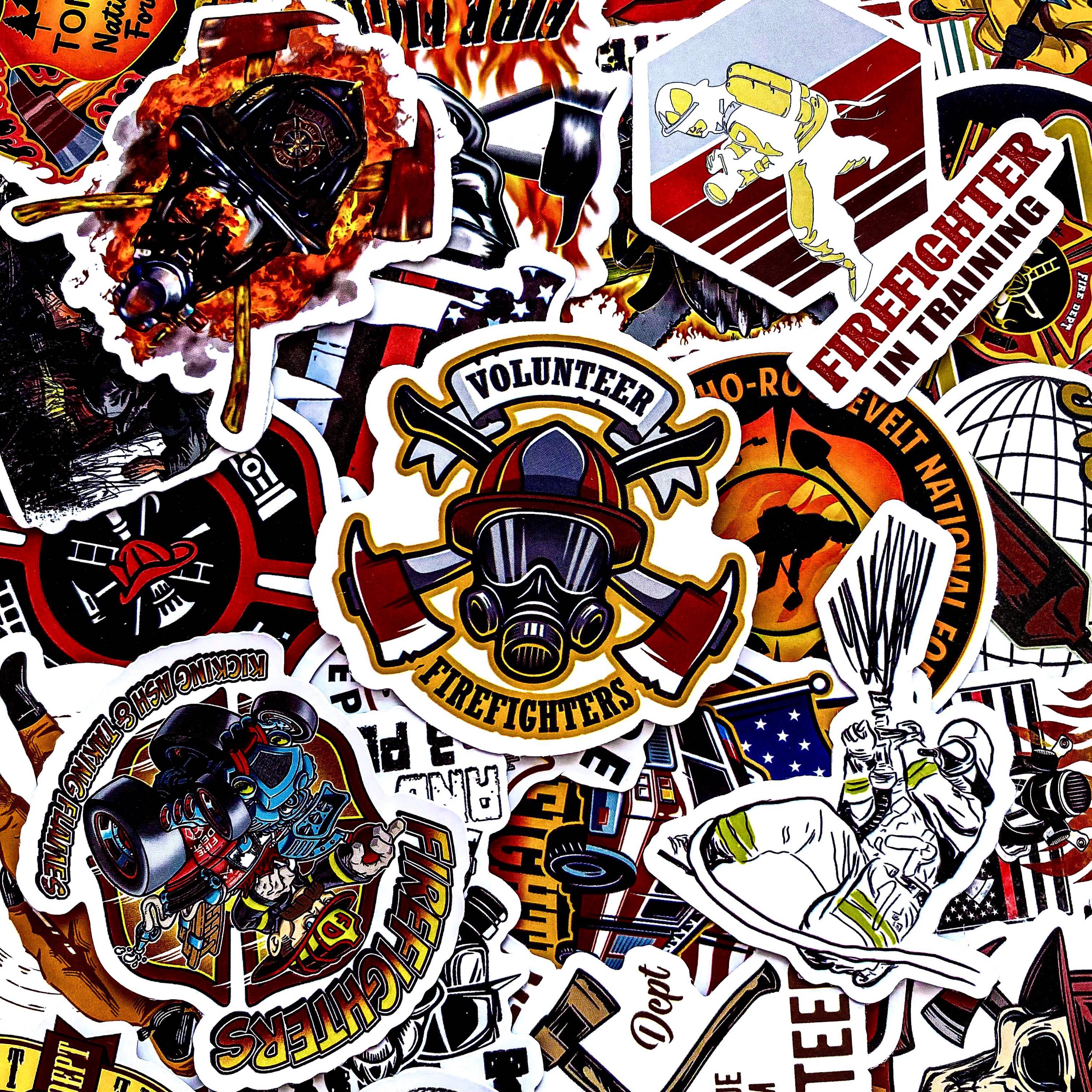 50pcs Firefighter Stickers, Fire Helmet Stickers, Rescue Team Stickers ...