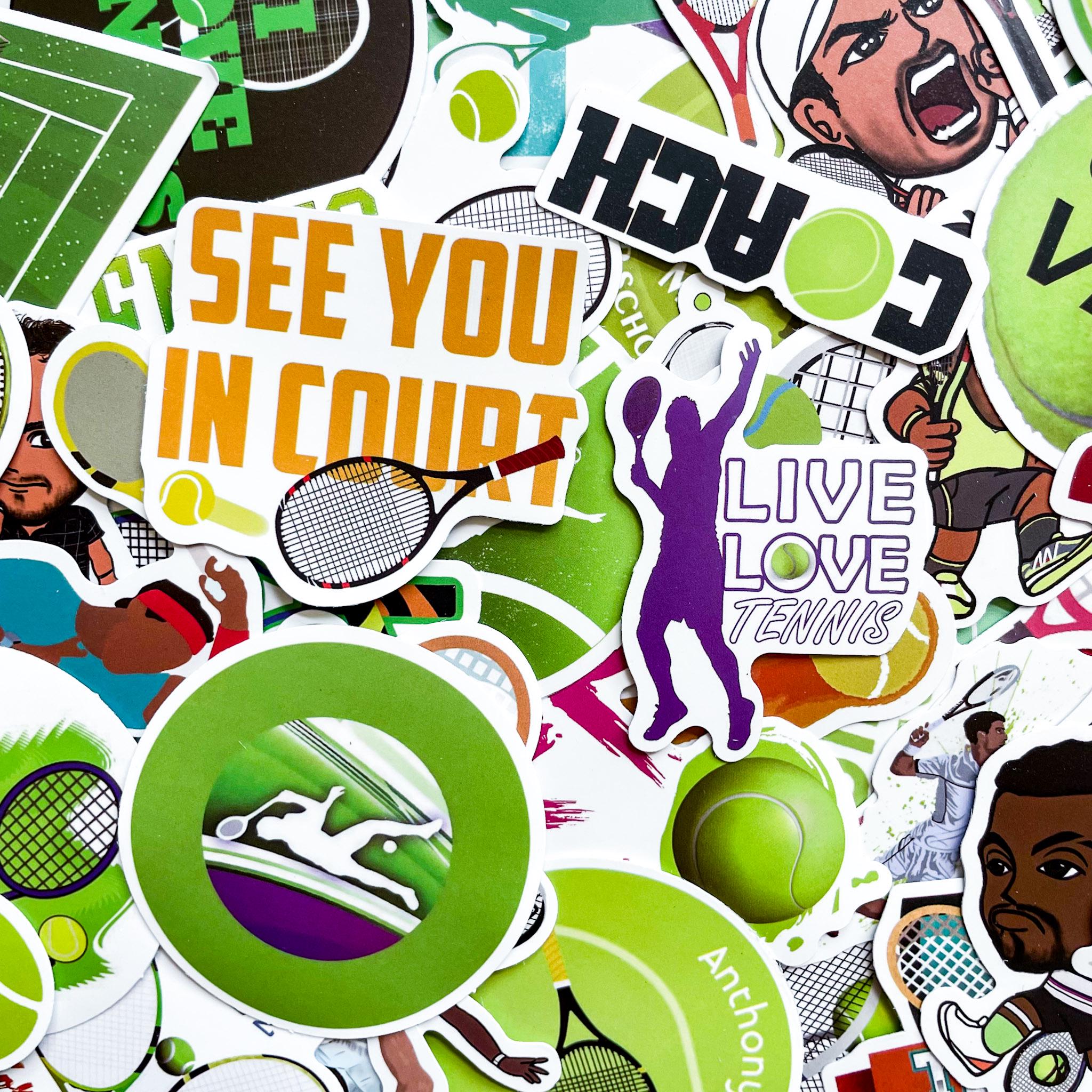 Red Tennis Racket Sticker 50pcs Tennis Stickers, Cartoon Racket Stickers, Sports Motivational ...