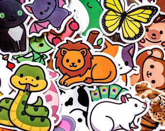 50pcs Cartoon Animal Stickers,Cute Pet Stickers,Dog Cat Stickers,Kawaii Wildlife Stickers,Waterproof Stickers for Journal, Laptop, Scrapbook
