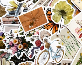 50pcs Floral Stickers, Cottagecore Aesthetic Stickers, Vintage Nature Stickers, Waterproof Stickers for Scrapbook, Journal, Gift Bag