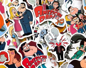 50pcs American-Dad Funny Stickers, Cartoon Stickers, Roger Character Stickers, Waterproof Stickers for Scrapbook, Journal, Notebook