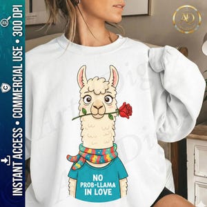 No Problem Llama PNG、バレンタインデーラマ、恋するNo Problem Llama、面白いラブラマ、昇華Tシャツ、300DPI、デジタルファイル、ラブラマ