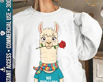 No Probllama PNG, Lama Saint Valentin, No Probllama in Love, Lama Amour Drôle, Sublimation T-Shirt, 300DPI, Fichier digital, Amour Lama