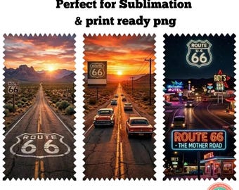 Route 66 PNG-triptyk, Route 66-affisch, amerikansk vintagedekor, Route 66 Cricut-fil, T-shirtdesign, PNG 300DPI, amerikansk clipart