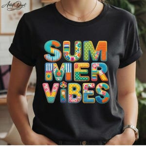 Summer Vibes PNG Patchwork Faux Crochet Clipart , Sublimation Été Créatif T-Shirt Mug, Motif Floral Rétro DIY Décoration, Haute Résol 300DPI