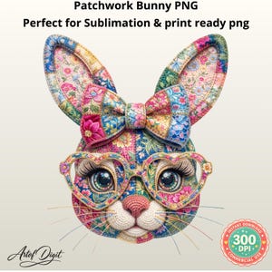 Patchwork Bunny PNG, 5000x5000px 300DPI, Lapin Quilt Floral Vintage, Design Broderie Tapisserie, Fichier Sublimation T-shirt Cricut Canva