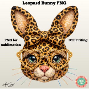 Lapin Texture Hybride PNG, Crochet Amigurumi, Fourrure Léopard, Design Sublimation Pâques, Lunettes Coeur, 300DPI, DIY, Usage Commercial