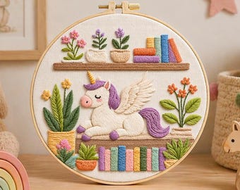 Satin Stitch Kit for Beginners Unicorn Nursery Decor DIY Craft Set for Relaxing Hobby Gift