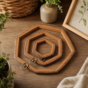 Juego de aros de bordado hexagonales, marcos geométricos para punto de cruz, ideales para bordado y exhibición.