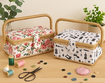 Projekttasche, Nähkorb mit Griff, Stoff-Handwerk-Organizer-Box, Nähaufbewahrung