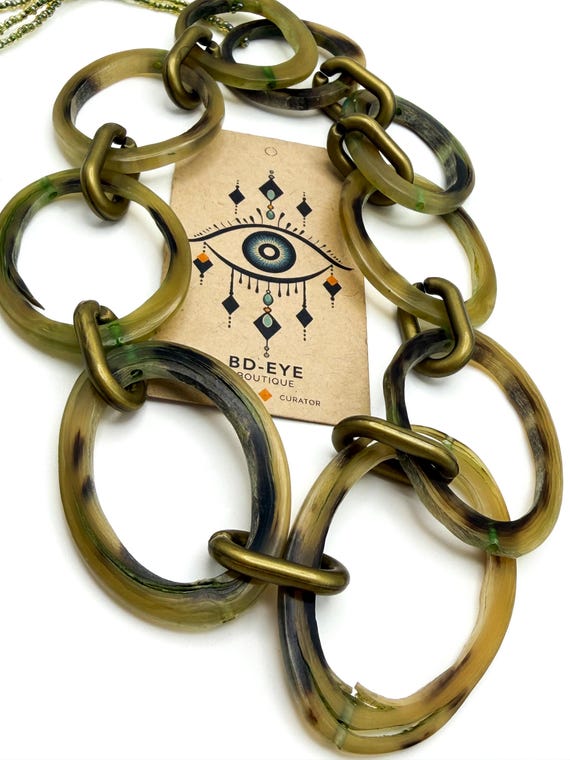 Green Tortoiseshell Effect Large Ring Necklace – … - image 1