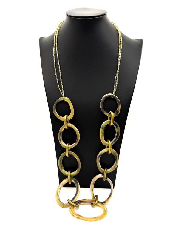 Green Tortoiseshell Effect Large Ring Necklace – … - image 4