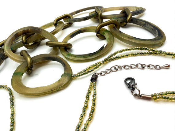 Green Tortoiseshell Effect Large Ring Necklace – … - image 6