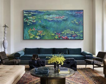 Pintura al óleo sobre lienzo de los Nenúfares de Monet: Arte floral de estanques con nenúfares