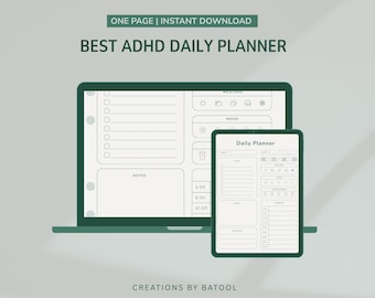 Planer dzienny ADHD do druku | Planer cyfrowy | Planer produktywności | Planer skupienia | Planer bez daty | Dziennik ADHD, organizer, nauka