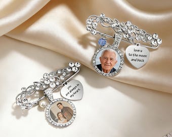 Erinnerungsstück Hochzeitstrauß-Charm mit Foto, gravierter Herzverlust-Erinnerungsstift für Braut