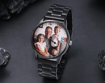 Benutzerdefinierte Foto-Armbanduhr | Personalisierte Edelstahl Uhren mit Bild & Gravur | Geschenk für Ihn