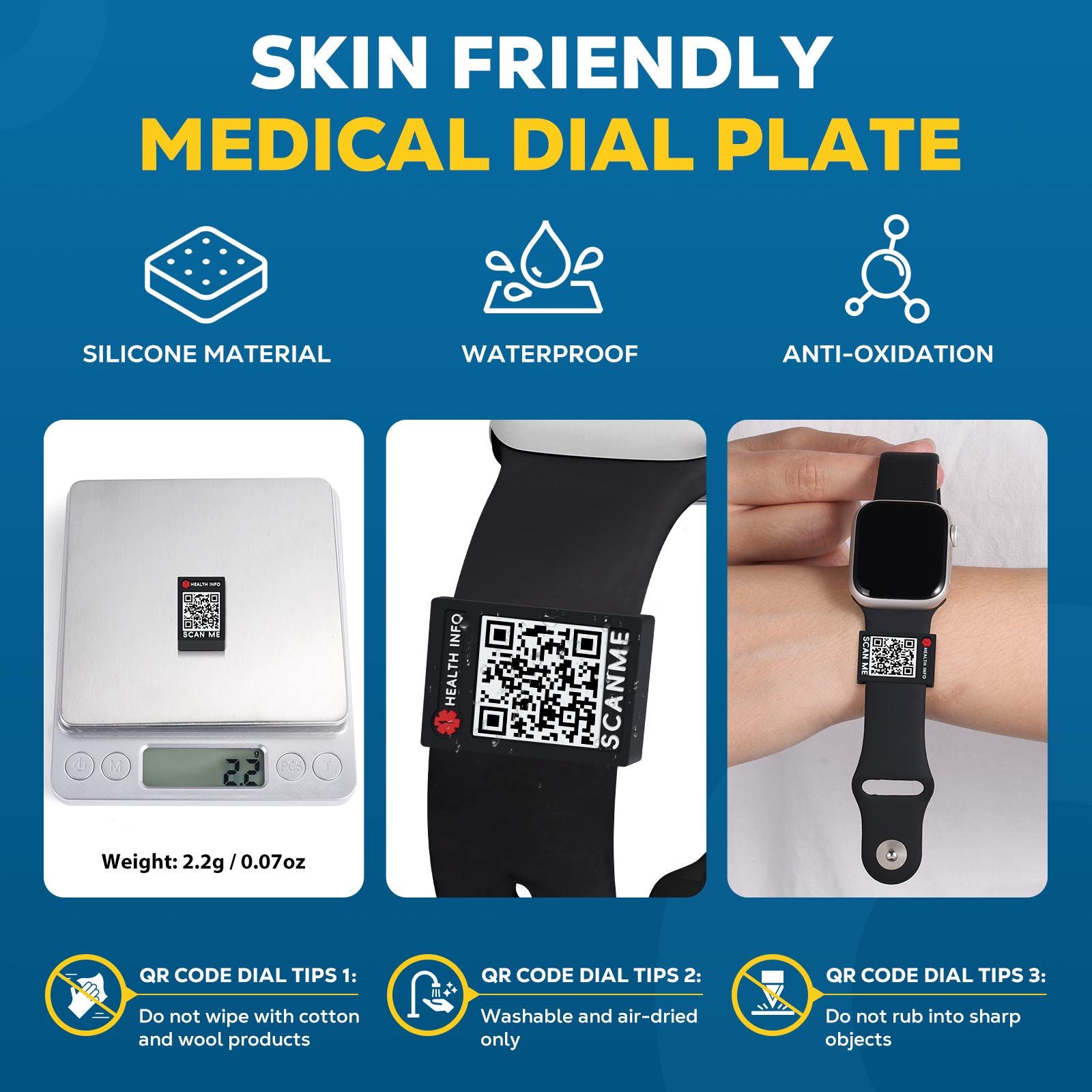 QR Medical ID Tag for Smartwatch Bands, Emergency Info, ICE Contact ...