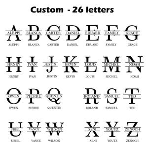 May include: Black and white alphabet letters with names below each letter. The text "Custom - 26 letters" is at the top. Each letter has a horizontal line through it. The letters are in a sans-serif font.