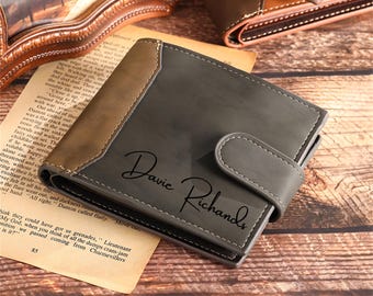 Personalisierte Foto-Lederbrieftasche - Gravur Name Bifold