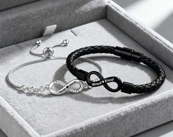 Personalized Infinity Couple Bracelets with Custom Names, Matching Gift for Him and Her