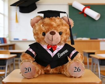Oso de peluche personalizado para la graduación de 2026, osito de peluche con nombre y año personalizados, regalo para la promoción de 2026.