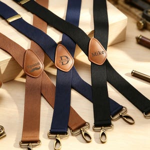 Personalized Mens Adjustable Suspenders • Custom Leather Strap Suspenders for Wedding & Formal Wear